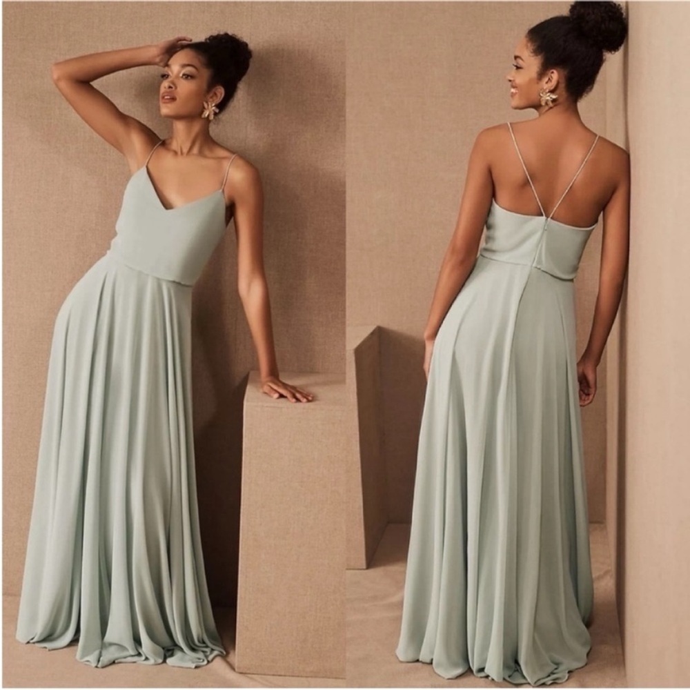 Jenny Yoo Sleeveless Inesse Green Romantic Flowy Maxi Dress.